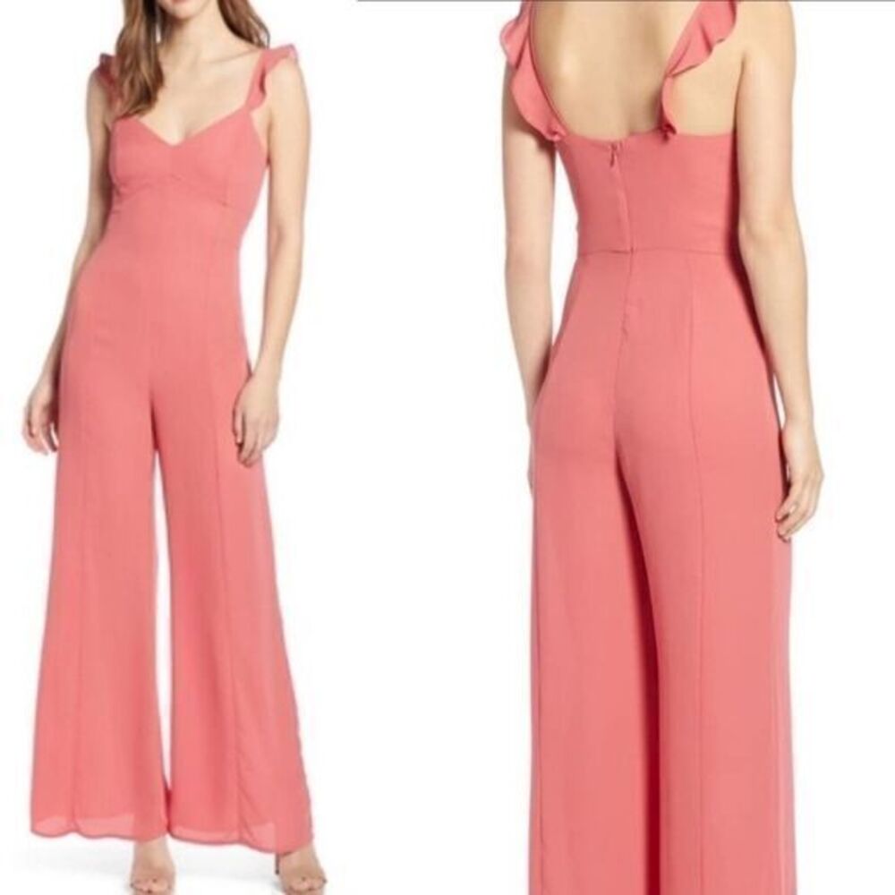 Leith Ruffle ladies Pink Maxi Jumpsuit coral Large